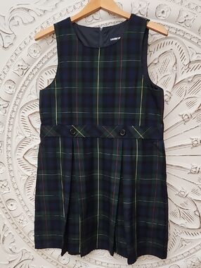 green plaid uniform dress Final Sale Plus Size Chiffon Mini Dress in Olive Green Palm Print – Chic  And Curvy main image 0